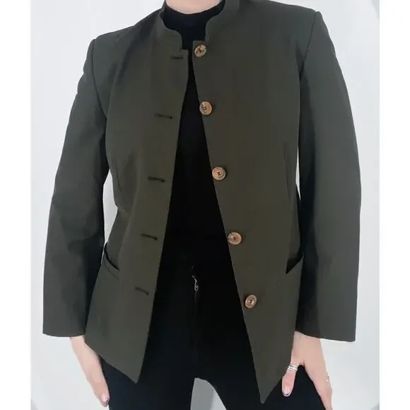 SOLD OUT Piazza Sempione Olive Button Down Long Sleeve Blazer Size IT 40 US 4 - Picture 2 of 4